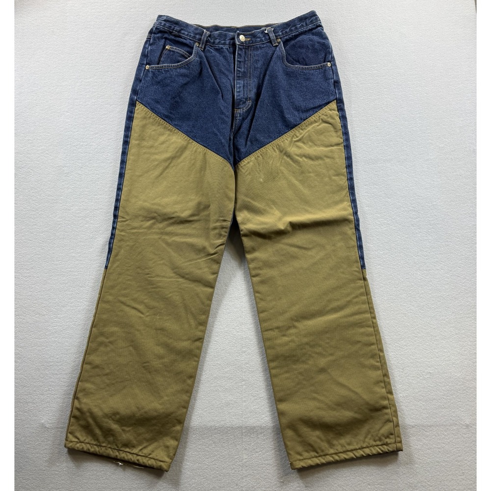 Field & Stream Jeans Mens‎ 33x29 Blue Tan Flannel Lined Relaxed Straight Denim
